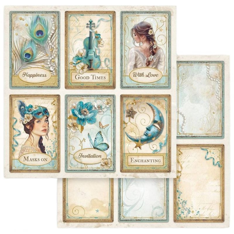 Oboustranný papír na scrapbook (1ks) Žena a kartičky