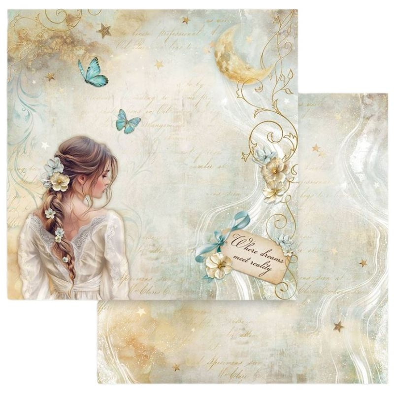 Oboustranný papír na scrapbook (1ks) Žena a motýlci