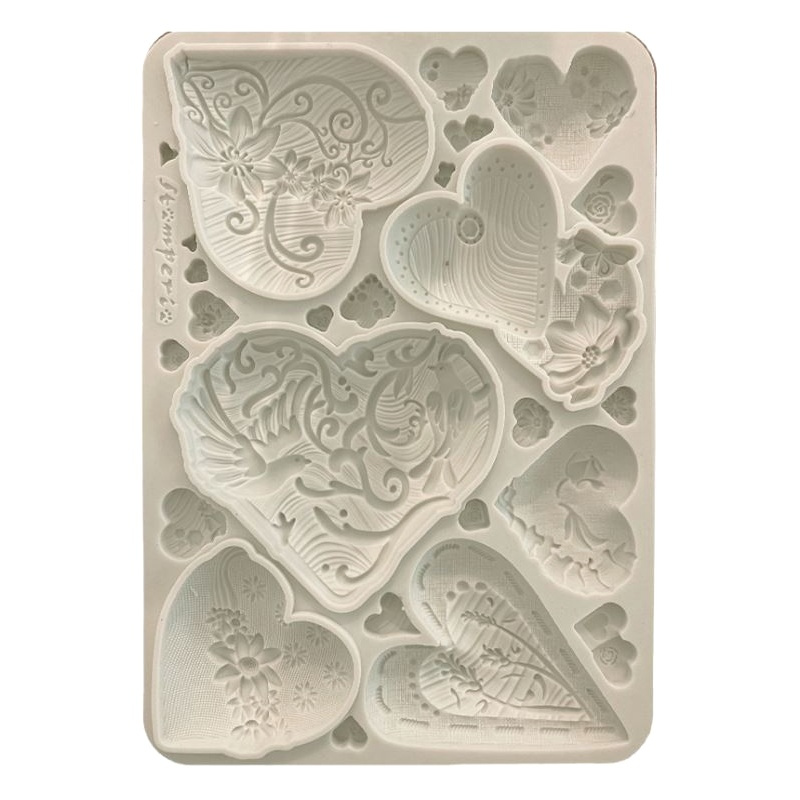 Silikonová forma na odlévání A5 - Zdobená srdíčka