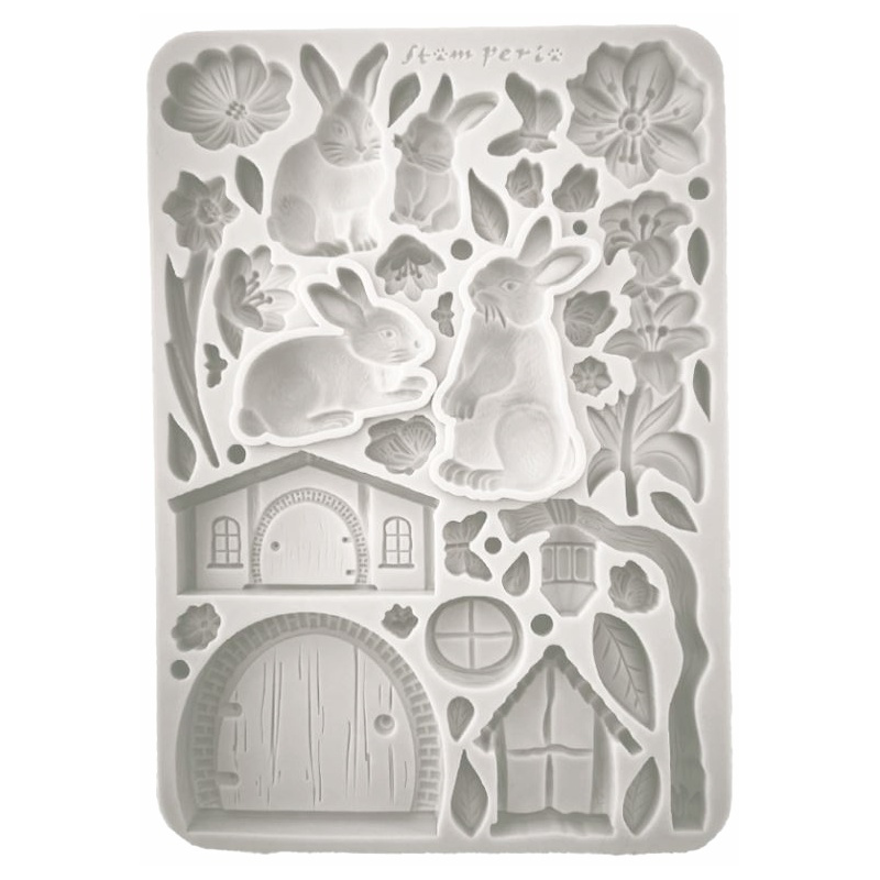Silikonová forma na odlévání A5 - Zajíc a květiny