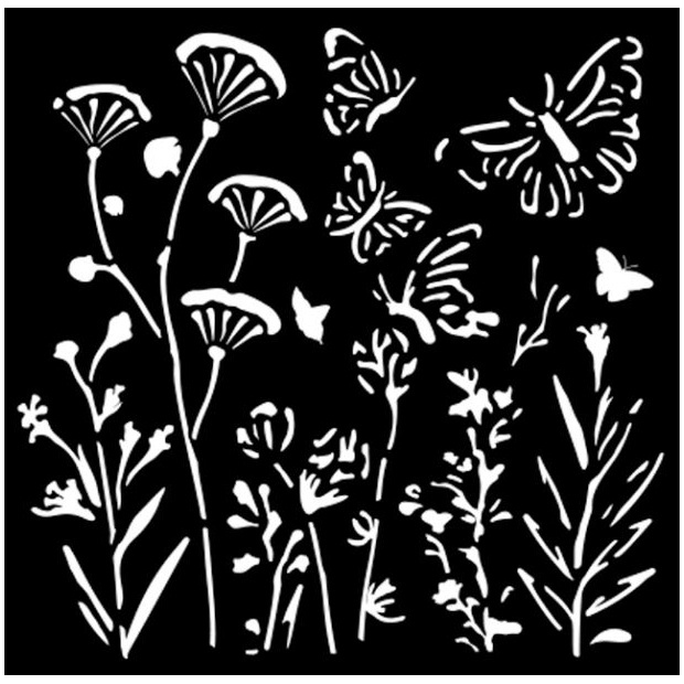 Plastová šablona 12x12cm Vlčí máky a motýl