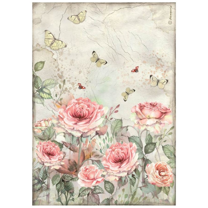 Rýžový papír Růže a motýl