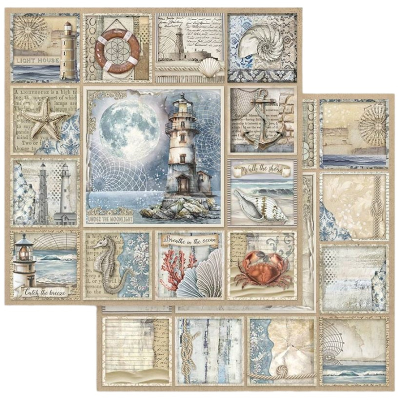 Oboustranný papír na scrapbook (1ks) Moře kartičky č.1