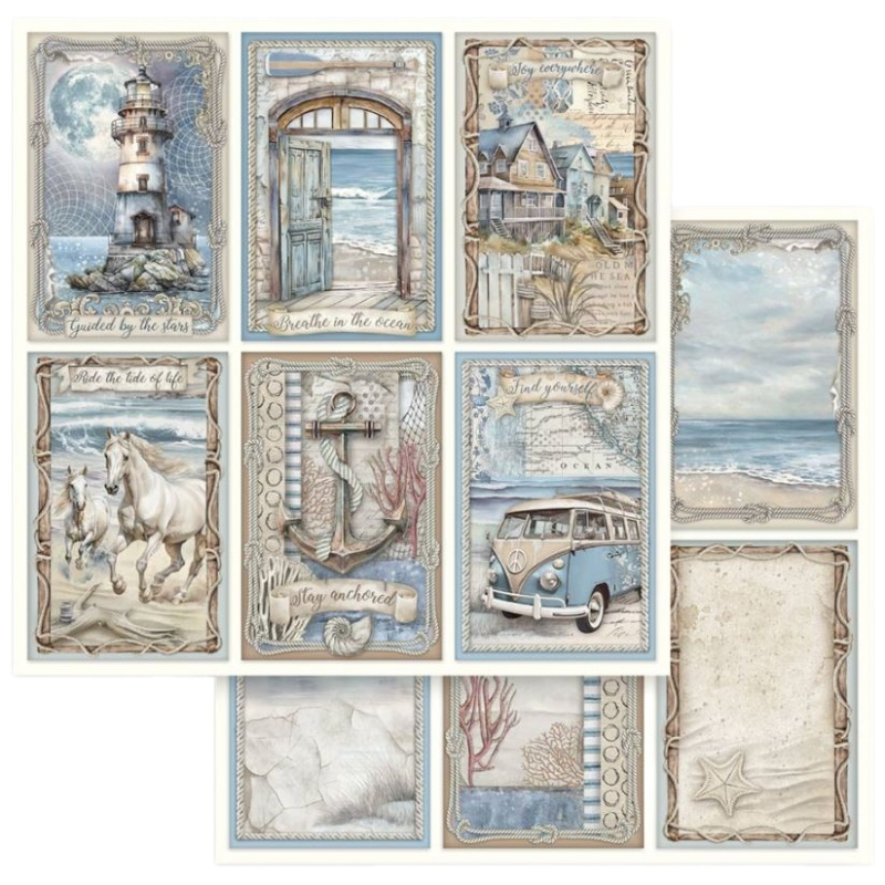 Oboustranný papír na scrapbook (1ks) Moře kartičky č.2