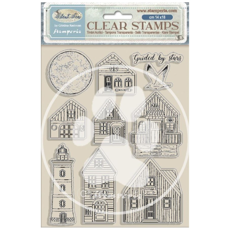 Domy a maják - silikonová gelová razítka (10ks)