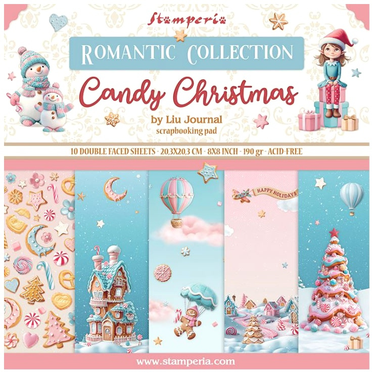 Sada oboustranných papírů 20x20cm Candy Christmas (10ks)