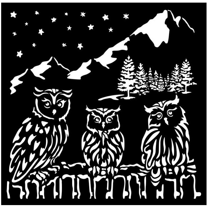 Plastová šablona 18x18cm sovy