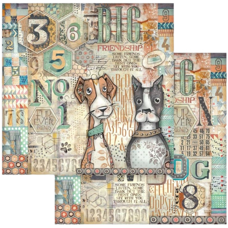 Oboustranný papír na scrapbook (1ks) Psi