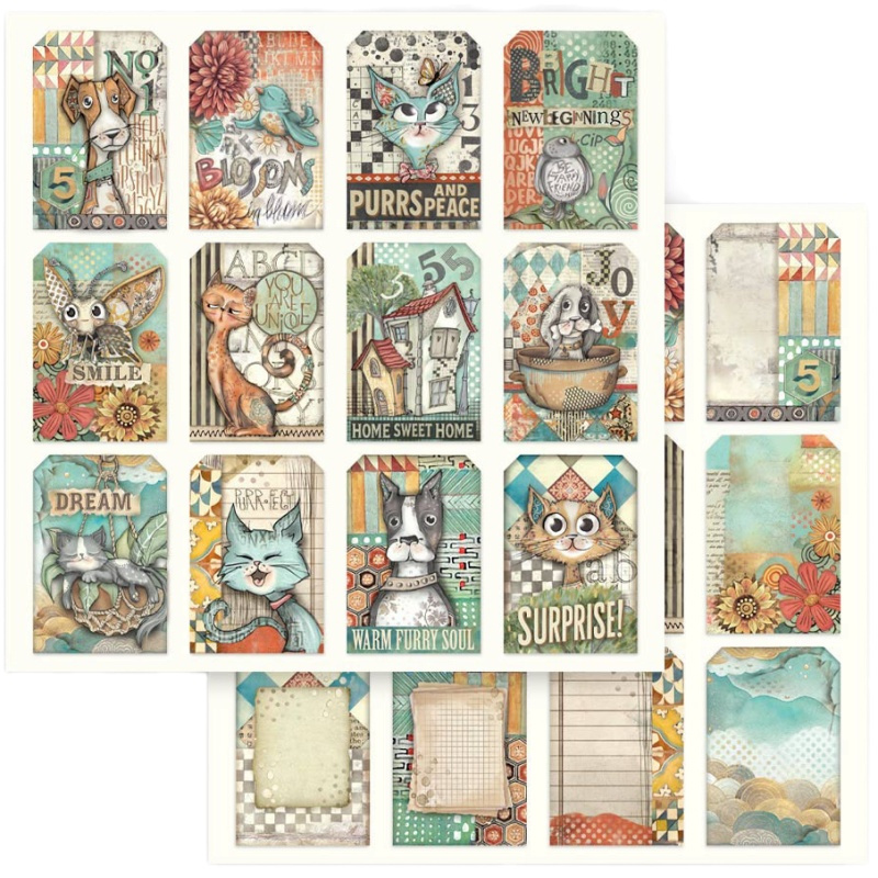 Oboustranný papír na scrapbook (1ks) Psi a kočky kartičky