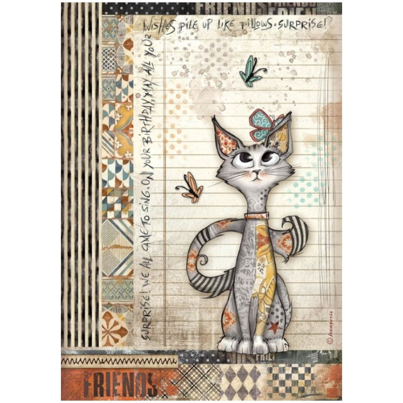 Rýžový papír Kočka a motýlci