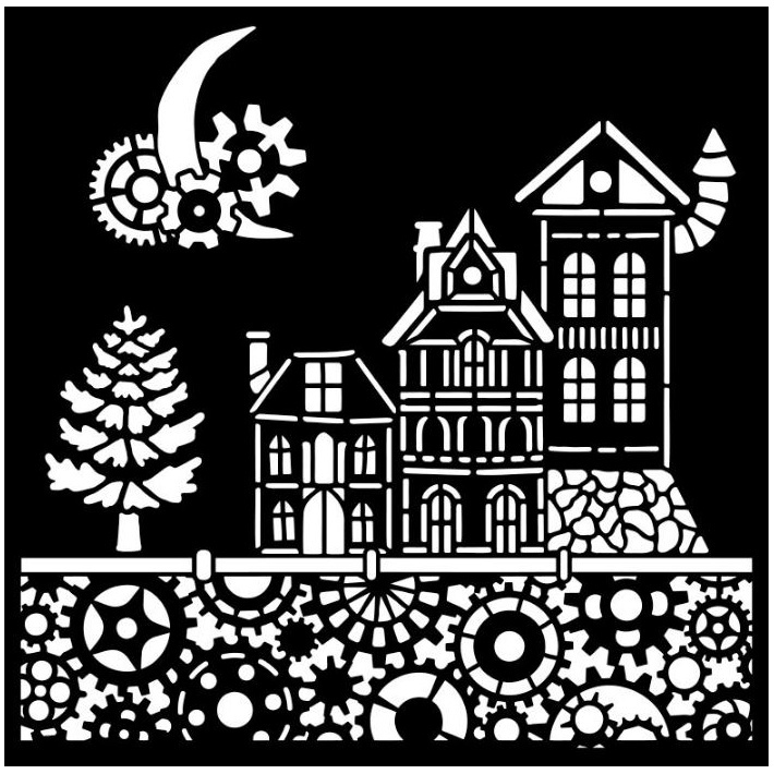 Plastová šablona 18×18cm domečky a ozubená kola