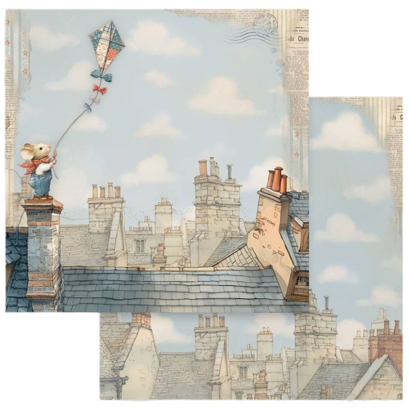 Oboustranný papír na scrapbook (1 ks) Myš s drakem