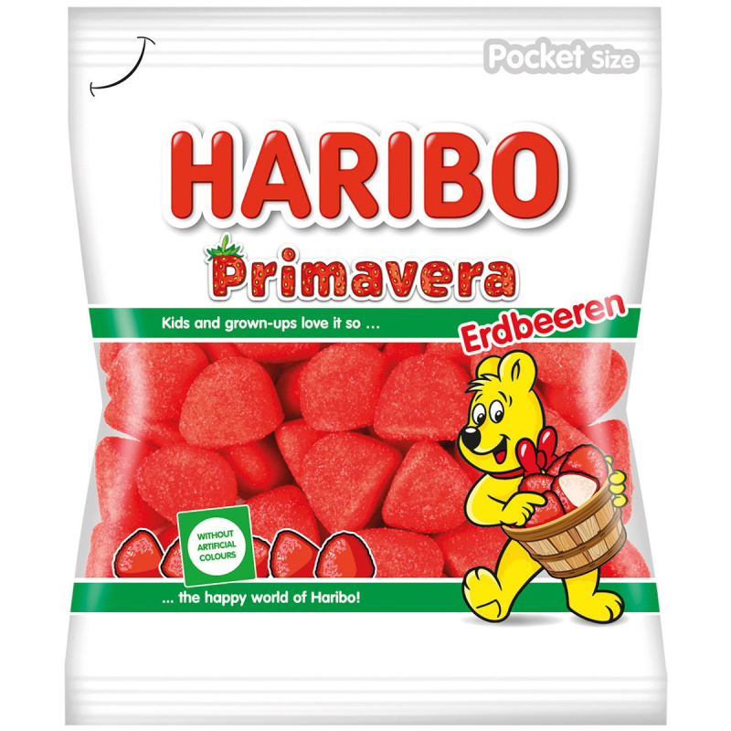 Haribo Primavera Erdbeeren Bonbóny ve tvaru jahod s marshmallow příchutí