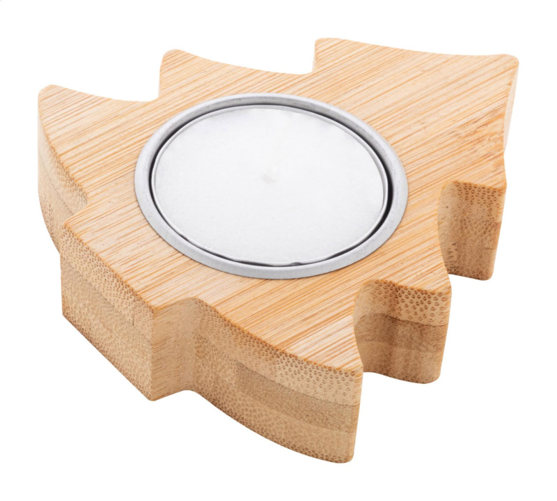 Vánoční bambusový svícen s čajovou svíčkou, stromeček