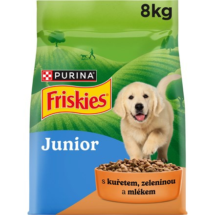 Friskies Junior granule pro štěňata kuře s mlékem, zelenina 8 kg