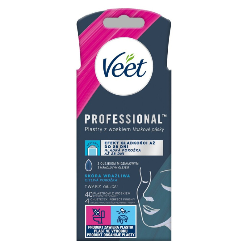 Veet Professional studené voskové pásky na obličej pro citlivou pokožku 40 ks