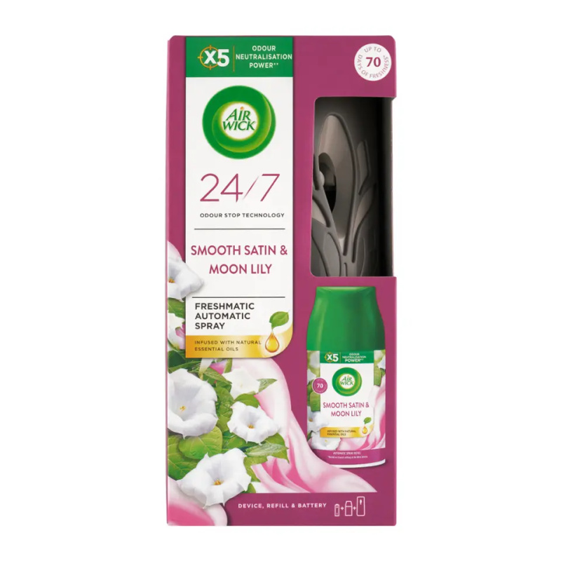 Air Wick Freshmatic Smooth Satin & Moon Lily osvěžovač vzduchu s vůní květin 250 ml