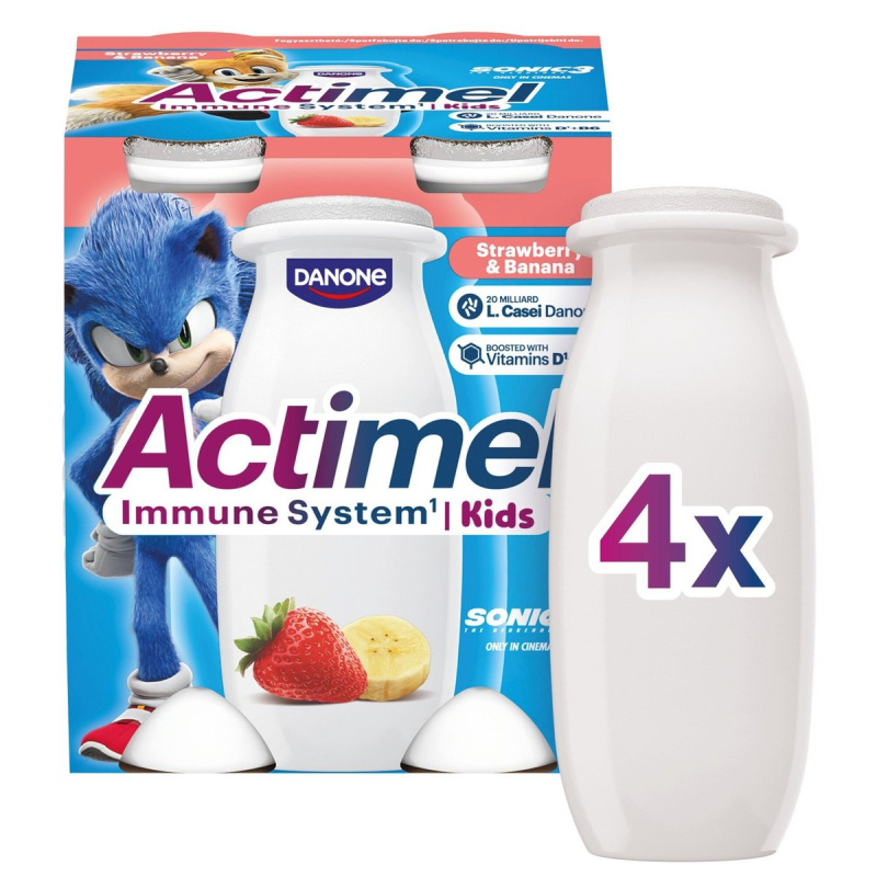 Actimel Kids Probiotický nápoj banán a jahoda 4×100 g