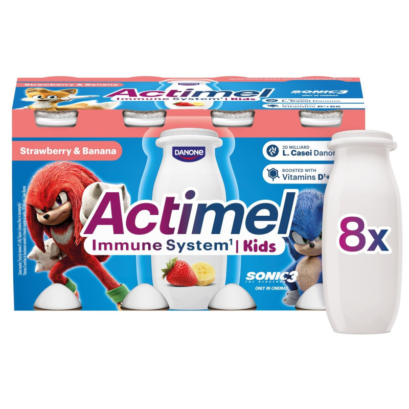 Actimel Kids Probiotický nápoj banán a jahoda 8×100 g