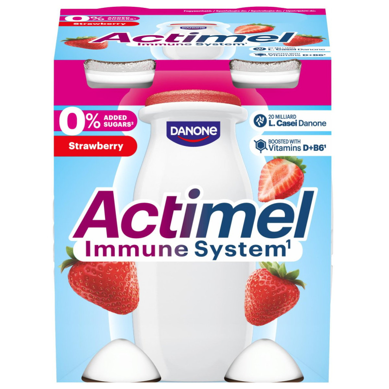 Actimel Probiotický nápoj bez přidaného cukru jahoda 4×100 g