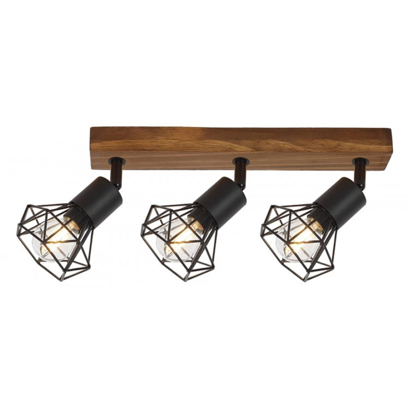 Rabalux Stropní 3bodové svítidlo Zeus, dub/matná černá, 9,5 x 15 x 52,5 cm