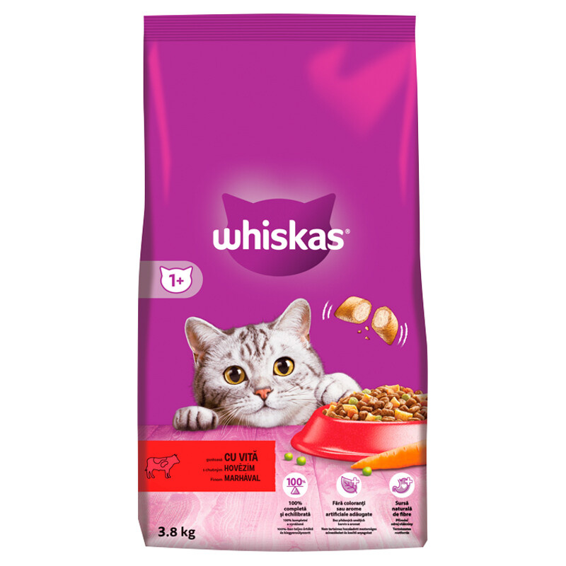 Whiskas Granule pro kočky Dry Adult s hovězím masem, 3,8 kg