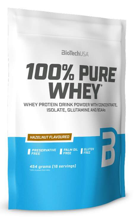 BioTech USA 100% Pure Whey Protein, 454 g Příchuť: Lískový oříšek