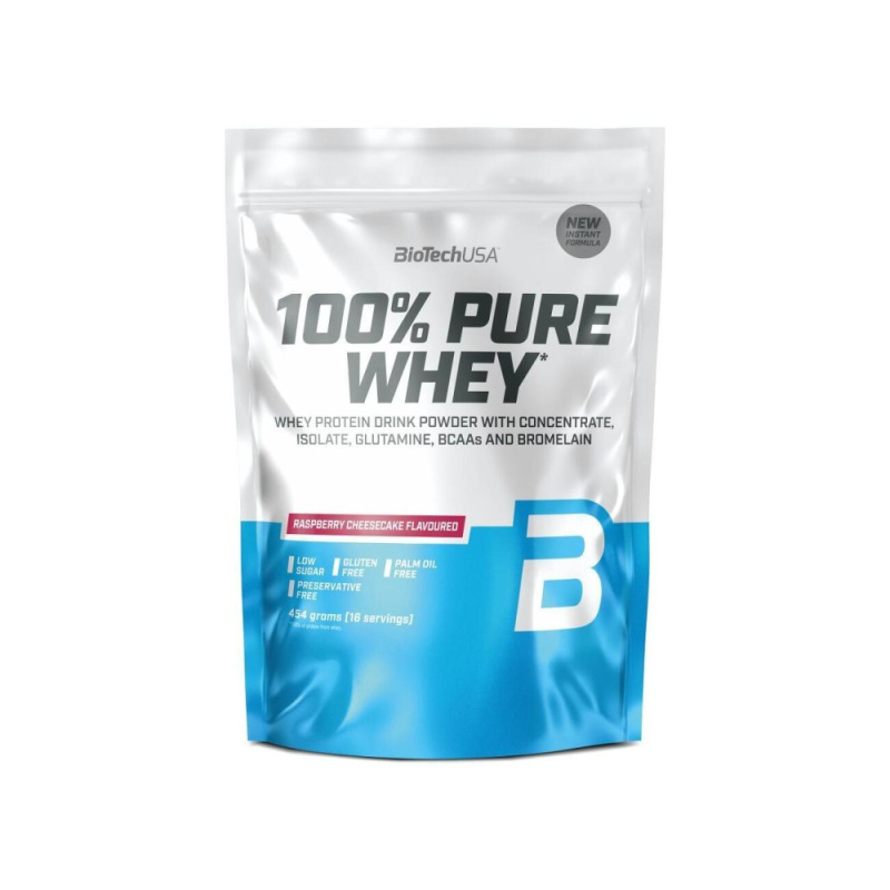 BioTech USA 100% Pure Whey Protein, 454 g Příchuť: Malinový cheesecake