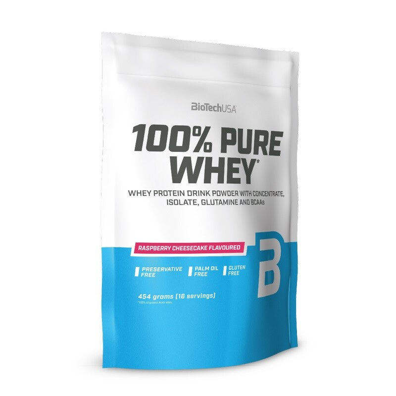 BioTech USA 100% Pure Whey Protein, 454 g Příchuť: Malinový cheesecake