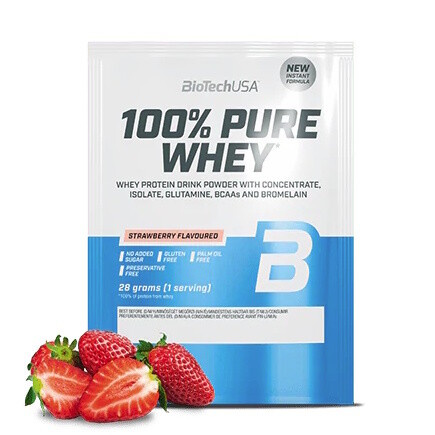 BioTech USA 100% Pure Whey Protein, TESTER, 28 g Příchuť: Jahoda