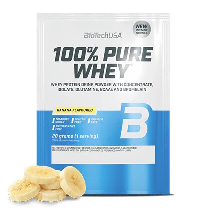 BioTech USA 100% Pure Whey Protein, TESTER, 28 g Příchuť: Banán