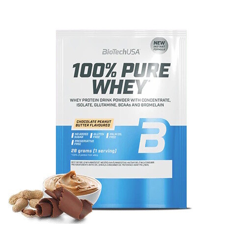 BioTech USA 100% Pure Whey Protein, TESTER, 28 g Příchuť: Čokoláda/Arašídové máslo