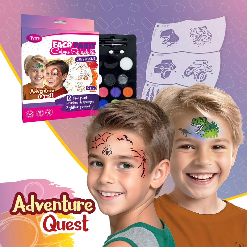 TyToo Adventure Quest sada na malování na obličej se 6 šablonami Mosaic