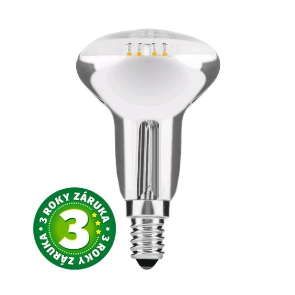 Prémiová retro LED žárovka E14 4W 470lm R50 teplá, filament, ekv. 40W, 3 roky