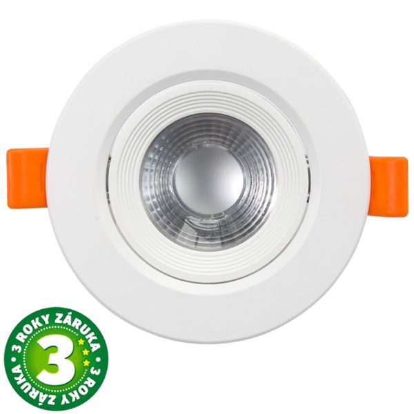 Prémiové výklopné podhledové bodové LED svítidlo 7W 677lm, denní, kruh, 9cm, 3 roky