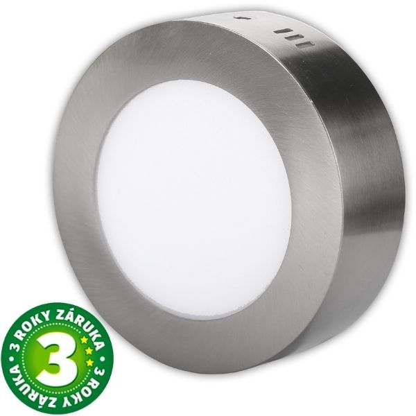 Prémiový přisazený LED panel 12W 950lm, denní, kruhový, matný chrom, 3 roky