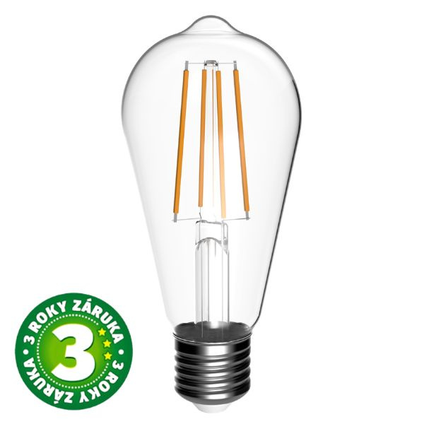 Ultra úsporná prémiová retro LED žárovka E27 4,9W 806lm teplá filament ekv. 60W, 3 roky