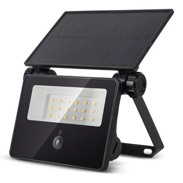 Výkonný solární LED reflektor s čidlem pohybu 8W 700lm, denní, vyměnitelný akumulátor