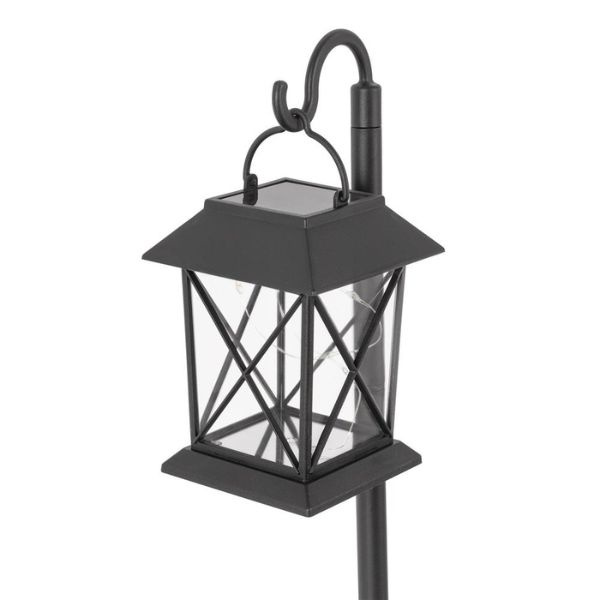 Zahradní solární světlo LED lucerna, 42cm, zapichovací, černá, teplé světlo