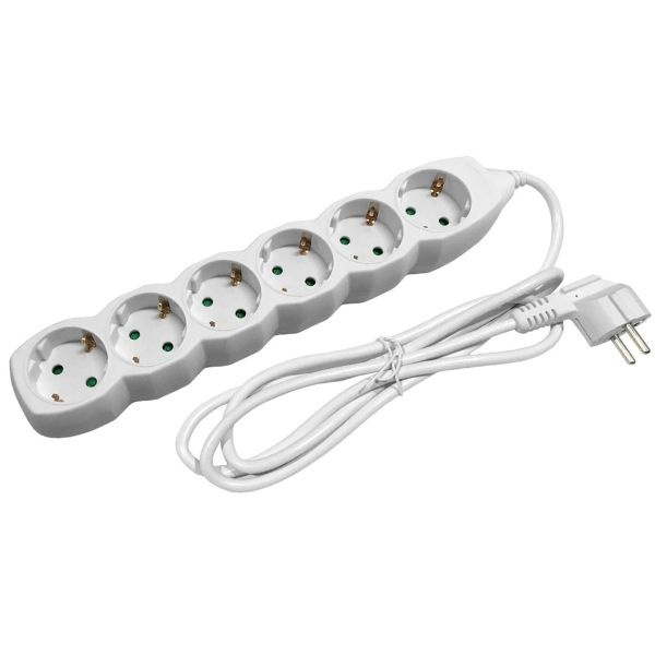 SCHUKO prodlužovací kabel - 6 zásuvek, 1,5m, bílý 3G1.5