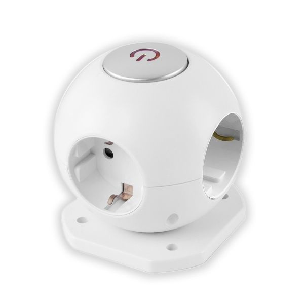 POWER BALL designová prodlužovačka - 4 zásuvky SCHUKO, 1,5m, bílý s vypínačem 3G1.5