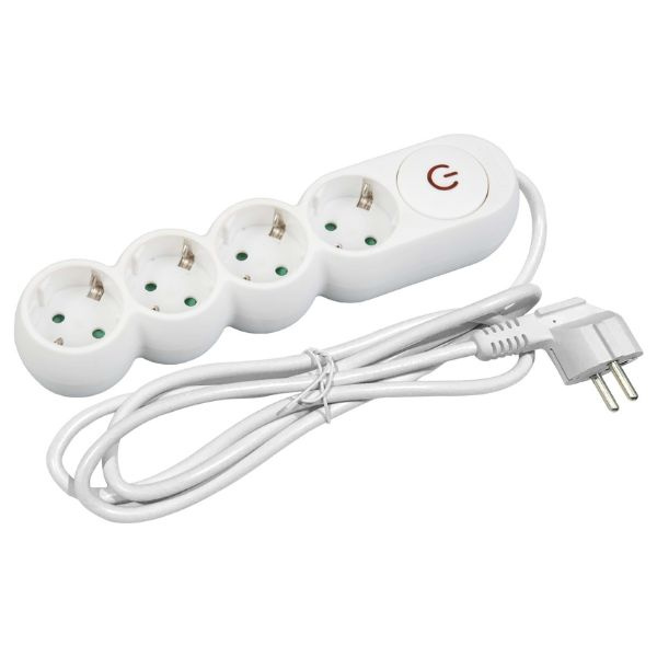 SCHUKO designový prodlužovací kabel - 4 zásuvky, 3m, bílý s vypínačem 3G1.5