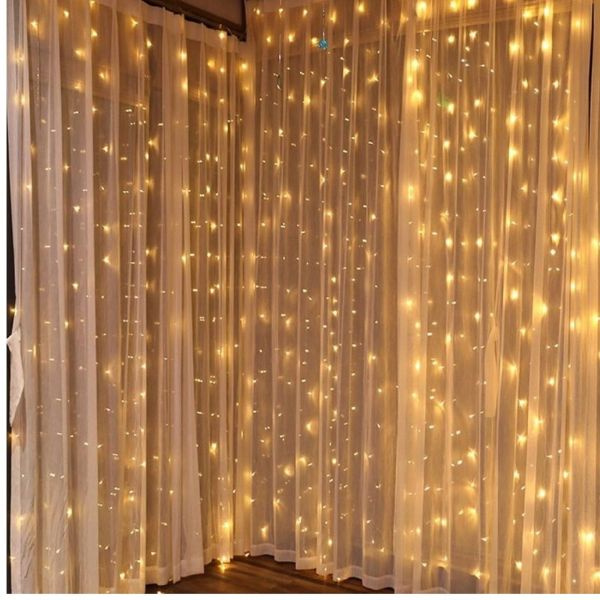 LED vánoční závěs 3m x 3m, venkovní, teplé světlo, 300 LED, 6W, do zásuvky, 8 režimů