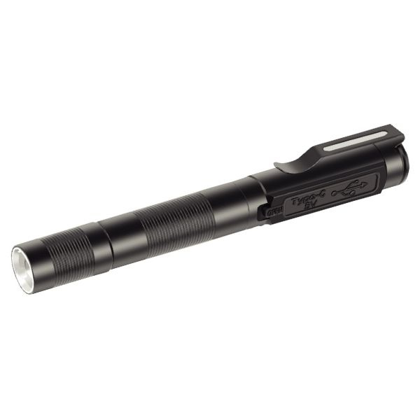 Nabíjecí tužková LED svítilna 3W 180lm IP54, Zoom, hliník, černá