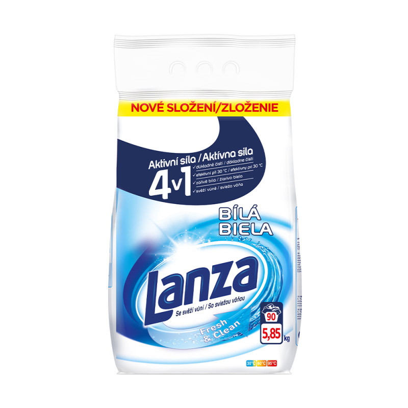 Prací prášek Lanza Fresh & Clean White - 90 dávek, 5,85 kg