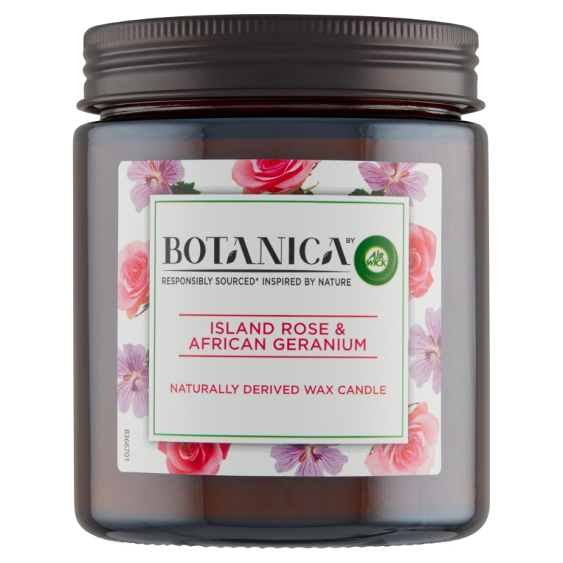 Air Wick Botanica Island Rose & African Geranium vonná svíčka s vůní růží 205 g