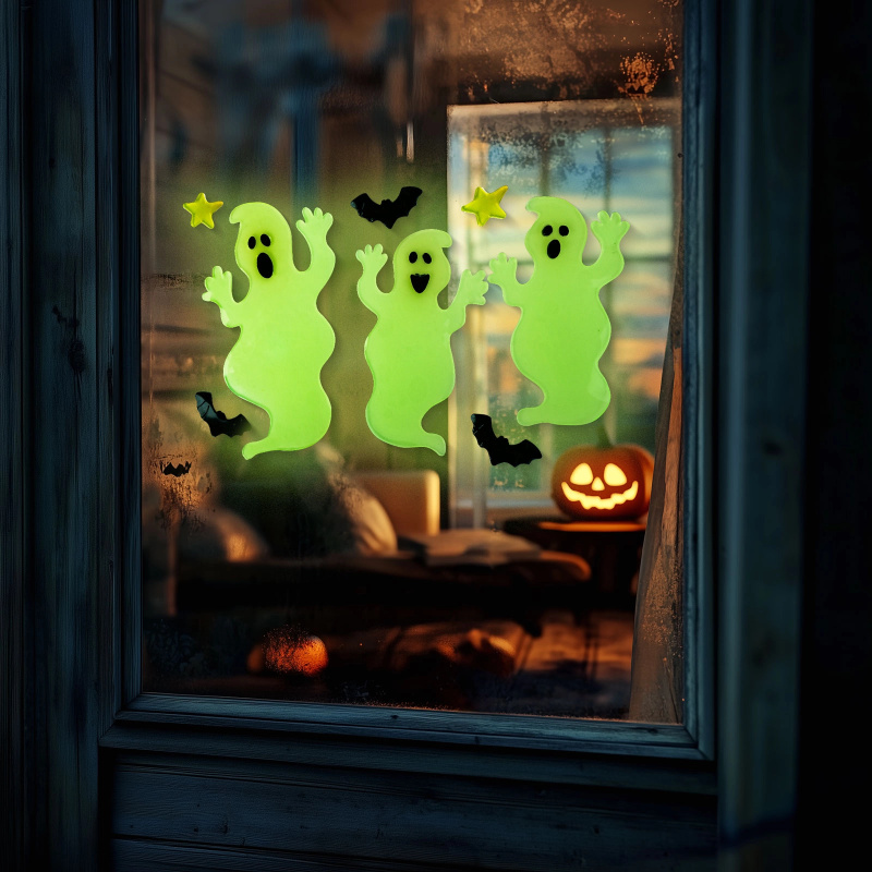 Fosforeskující halloweenská dekorace na okno duch - 1 kus