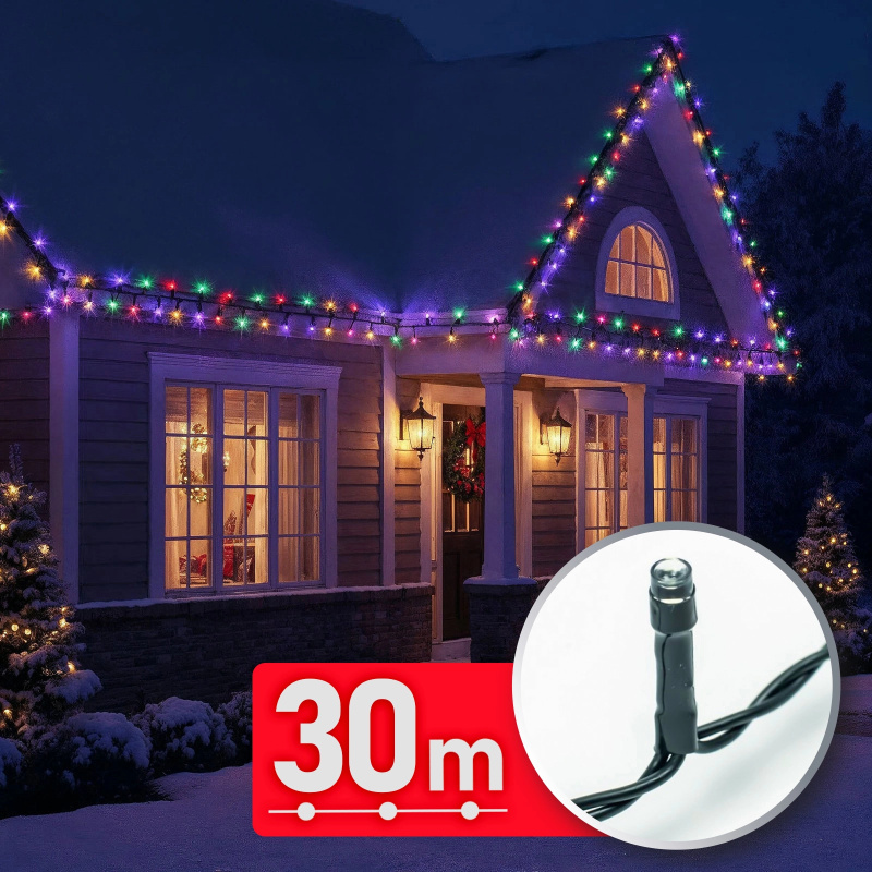 Barevný LED světelný řetěz 30 m, 600 LED