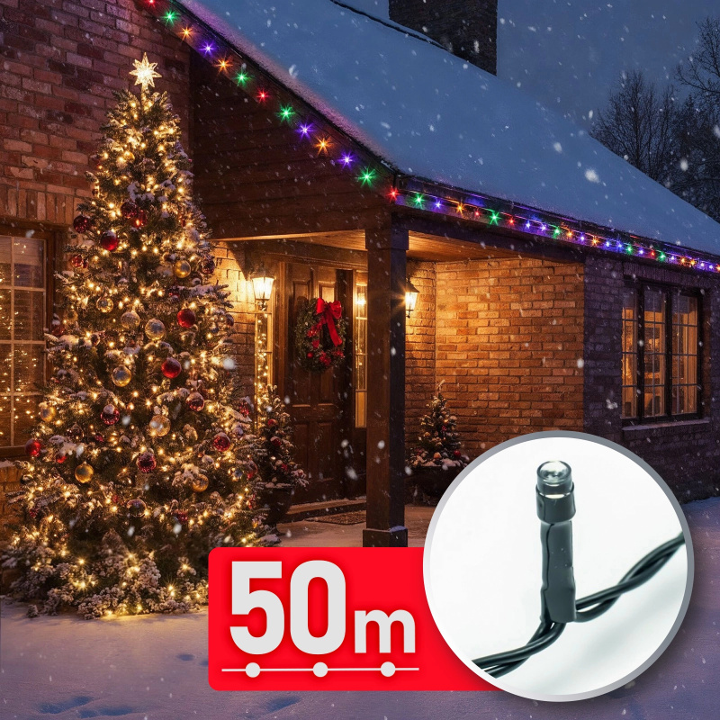 Barevný LED světelný řetěz 50 m, 1000 LED