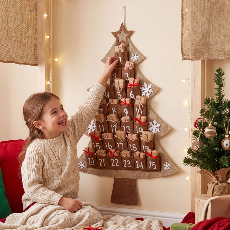 Filcový adventní kalendář vánoční stromeček 85 × 60 cm
